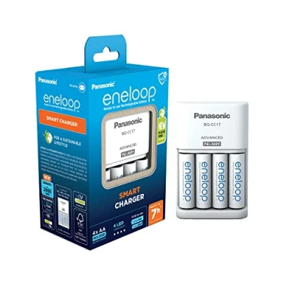Imagen de eneloop Smart Cargador, para 1 4 Pilas Recargables AA/AAA, 7h de Tiempo Carga, 7 Funciones Seguridad, AA (2000 mAh) Incluidas