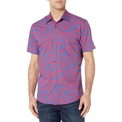 Imagen de Amazon Essentials Camisa de Popelín Manga Corta Ajuste Normal Hombre, Azul Floral, XL