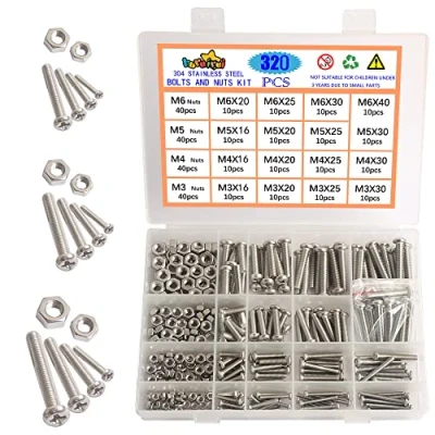 Imagen de huruirui M3 M4 M5 M6 Juego de Tornillos y Tuercas Hexagonales 304 Tornillo Avellanado Cruzar Mecanico Cabeza Redonda Utilizado en Maquinaria Autopartes 320PCS
