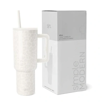 Imagen de Simple Modern Vaso Térmico con Pajita y Asa Taza Termica café para Llevar Botella de Agua Acero Inoxidable Aislado helado Trek 1180ml Cream Leopard