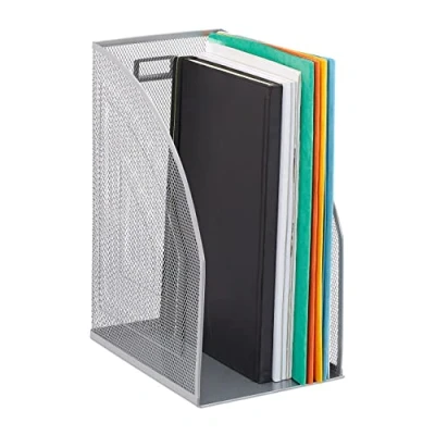 Imagen de Relaxdays Colector de pie Archivador Metal, Formato A4, Organizador Carpetas, Sobremesa, Rejilla Metálica, 32 x 16 24,5 cm, Plateado, Acero, 1 Unidad