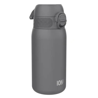 Imagen de Ion8 Botella Agua Acero Inoxidable para Niños, 400ml, a Prueba de Fugas, Fácil Abrir, Cerradura Segura, Aptas Lavavajillas, Asa Transporte, Limpiar, Resistente Rayones, Gris