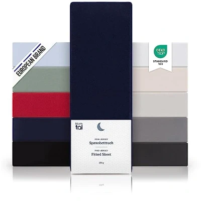 Imagen de Blumtal sabana bajera 90x190 ajustable algodon Jersey sabanas bajeras de 100% sujeta certificada OEKO TEX elástica cama 90 color azul