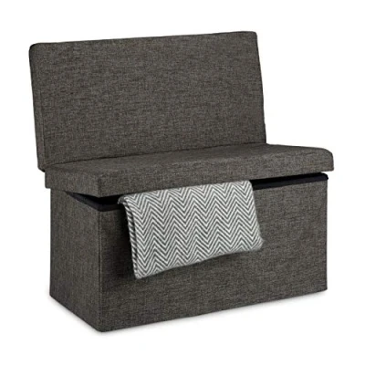 Imagen de Relaxdays Baúl Almacenamiento, Puff Asiento Almacenaje, Banco Taburete con Respaldo, Lino, 1 Ud, 73 x 76 38 cm, Marrón, Poliéster
