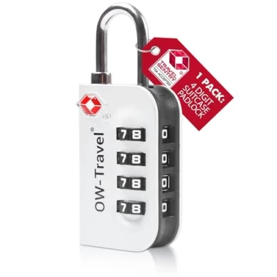 Imagen de OW Travel Candado maleta TSA Anti robo. numerico 4 Digitos. Combinacion Taquilla. Candados para mochilas y maletas. Taquilla Gimnasio. seguridad equipaje Plata 1