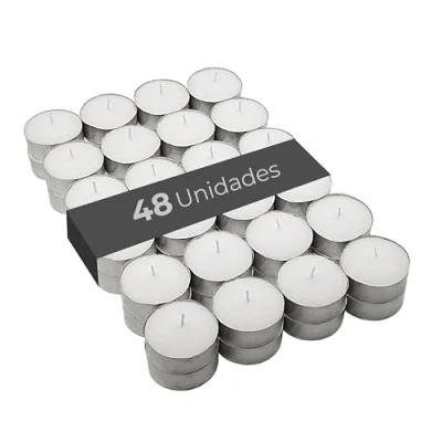 Imagen de COM FORT HOUSE Velas Blancas Pack de 48 Unidades Té Calientaplatos Tealight 9 Horas Duración Decorativas Sin Perfume