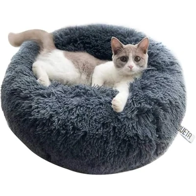 Imagen de Queta Cama para Gatos Mascotas Encantadora, Perros pequeños Dormir de Felpa Redonda Suave (50cm, Gris)
