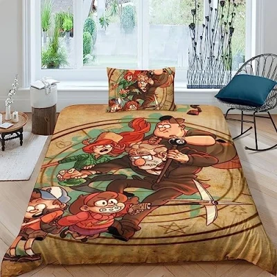 Imagen de Gravity Falls Juego De Funda Edredón 3D para Edredón, Cama, Colcha con Fundas Almohada 2 Piezas, Single（135x200cm）