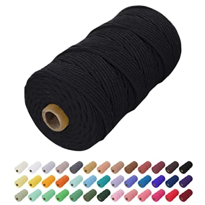 Imagen de Uiopa Hilo Macrame 2mm x 200m, Cuerda de Algodon Natural Cordel, Manualidades para DIY Pared, Cortina, Colgar Plantas, Decoracion Dormitorio (Negro)