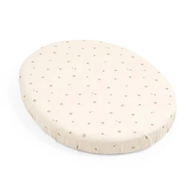 Imagen de Sábana Ajustable Stokke Sleepi Mini, Flower Ecru Sábanas Suaves para Dulces sueños Hecha el Colchón Ovalado Mini Segura, estilosa y Lavable 100% percal de algodón Fino
