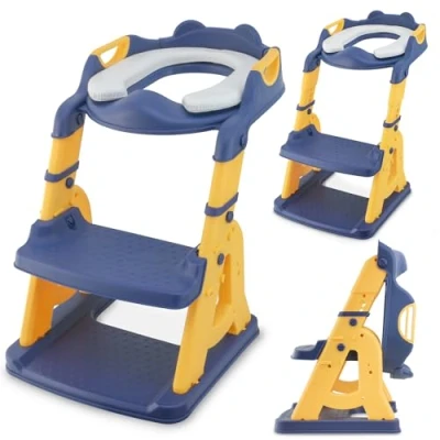 Imagen de ALMAR Baby Escalera para WC Azul y Amarillo Asiento Inodoro Infantil con Reductor Niños Antideslizante, Ajustable Plegable Entrenador de Baño 1 a 7 Años