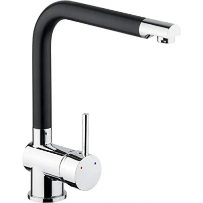 Imagen de Cornat SOLS5 Solana Grifo Mezclador Monomando para Fregadero (latón Calidad, caño Giratorio de 360, Montaje Alta presión, Cocina, Negro Cromado
