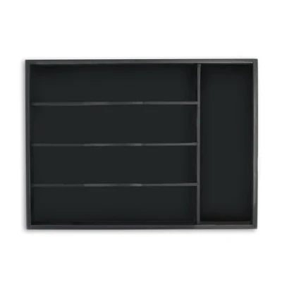 Imagen de Relaxdays Cubertero Cajón 4 Compartimentos, Bandeja Cubiertos Bambú, Clasificador Utensilios, 4,5 x 34 25 cm, Negro, Tablero de Fibras
