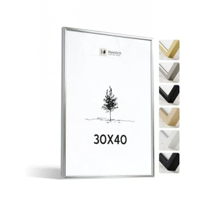 Imagen de Heimlich® 1x marco de fotos 30x40 cm Aluminio Plateado marcos cuadros Vidrio Acrílico Irrompible Grano Visible Duradero Fácil Colgar Para Decoración Pared y Hogar