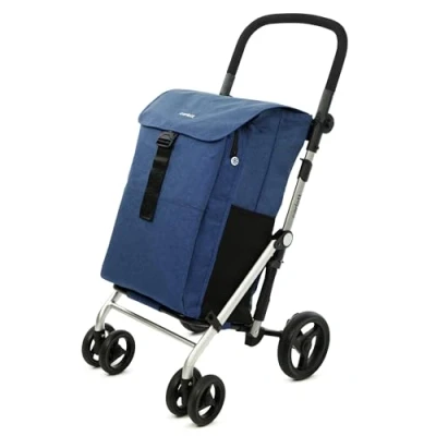 Imagen de Carlett Pack Classic Family Carro de la Compra Plegable con Gancho Regalo Carrito Supermercado Resistente 4 Ruedas Gran Capacidad 64L Denim