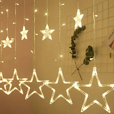Imagen de Luz Cortina, Guirnalda de Luces, 2.5m12 estrellas108 LED,Cortina Luces LED, Alimentado por batería (no incluido), Perfecto para Decoración Navidad, Festival,Fiestas, Casa,Jardín,Boda
