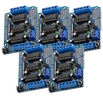 Imagen de AZDelivery 5 x L293D Motor Driver Shield Conductor, 4 Canales Paso a Paso, Stepper Expansion Board Compatible con Arduino E Book Incluido!