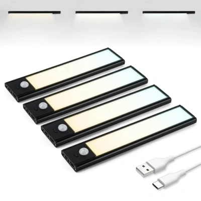 Imagen de Brendz luz de armario con detector movimiento, iluminación para armario, 4 x 20 cm, 3 temperaturas color, recargable, regulable, barra LED inalámbrica, color negro
