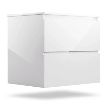Imagen de blumfeldt Johnstone Mueble de Baño con Lavabo Blanco, Acabado Brillante, Cajones Amplios Cierre Suave, Cerámico Resistente a Manchas, Material Humedad, Fácil Instalación