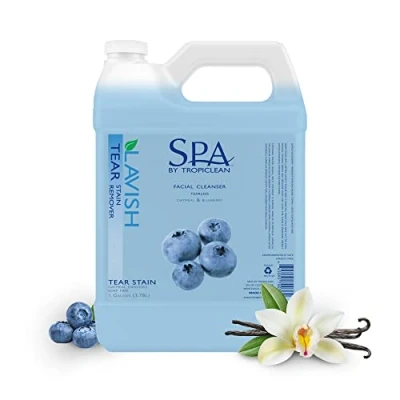 Imagen de SPA de TropiClean Removedor Manchas Lágrimas para Mascotas Limpia Calma, Exfolia, Hidrata I Perros y Gatos Seguro el Medio Ambiente, Libre Crueldad Avena Mora Azul, 3,78 L