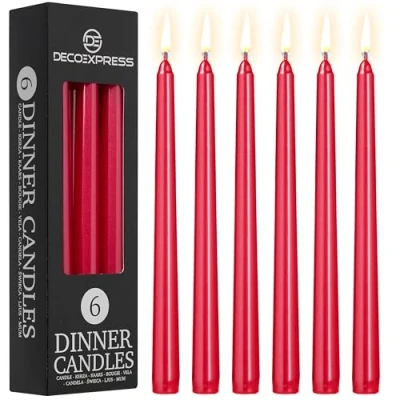 Imagen de DECO EXPRESS Velas Decorativas Set 6, 10, 15 o 50 Larga Duracion sin Goteo, 8 Horas de Quema, Fragancia (Rojo Metalizado Paquete 6)