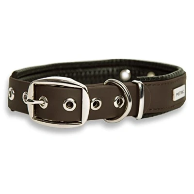 Imagen de PetTec Trioflex Collar para Perros Cachorros Pequeños, Medianos y Grandes Acolchados Fuerte e Impermeable Trenza Textil, Costura Reforzada, Hebilla Doble Marrón