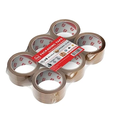 Imagen de Dpm tapes Packaging Tape cinta de embalaje, adhesiva para envío, mudanzas, resistente al desgarro, sin disolventes, fuerte y silenciosa, 50 m x 48 mm, marrón/habana (6 rollos)