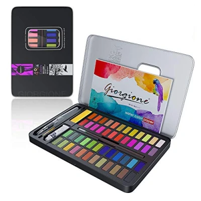 Imagen de Honmax Juego de Acuarelas, 48 Colores Pintura Sólida, Caja Profesional Portatil, Set para Principiantes y Profesionales