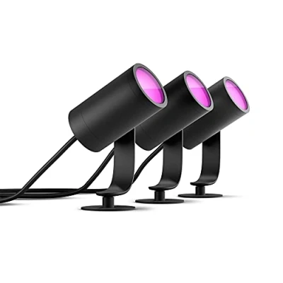 Imagen de Philips Hue White &amp; Color Ambiance Lily juego básico de 3 focos jardín negro 3x350lm, regulable, hasta 16 millones colores, controlable mediante aplicación, compatible con Amazon Alexa.