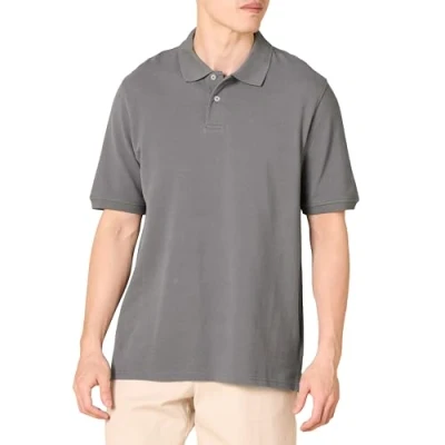 Imagen de Amazon Essentials Polo en Piqué de Algodón con Corte Regular (Disponible Talla Grandes y Largos Especiales) Hombre, Gris, S