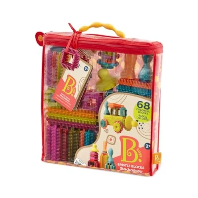 Imagen de B Toys bloques de cerdas Stackadoos 68 juguetes en una bolsa almacenamiento Sin BPA STEM construcción para niños 2 años + , color/modelo surtido