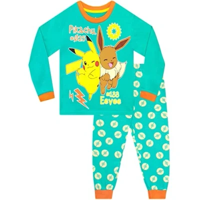 Imagen de Pokémon Pijama de Pikachu y Eevee para Niños Conjunto Pijamas Infantiles Verde 7 8 años
