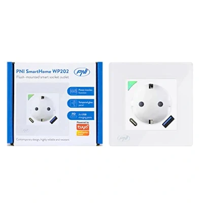 Imagen de Enchufe inteligente WiFi PNI SmartHome WP202, montaje enterrado, control de Internet, aplicación dedicada Tuya Smart, compatible con Amazon Alexa y Google Home
