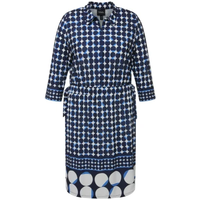Imagen de Ulla Popken MIDI À COL ET Manches 3/4 MÉLANGE DE POIS Vestido camisero, Mujer, Talla: 46/48, Marine foncé