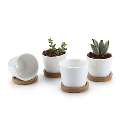 Imagen de T4u 6 CM Ceramica Blanca Macetas para Flores Conjunto de 4, Diseño Simple Cerámicos Planta Maceta Suculento Cactus Contenedor Vivero jardín Envase