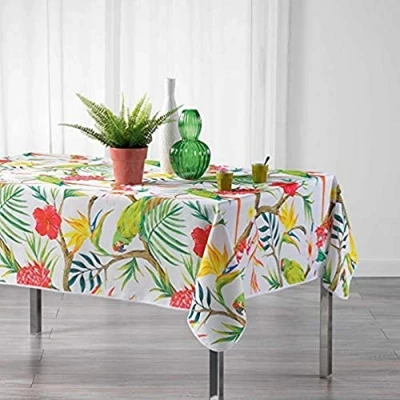 Imagen de Douceur d&#039;Intérieur Mantel Rectangular (150 x 240 cm) Tropicoco Blanco, Poliéster Impreso