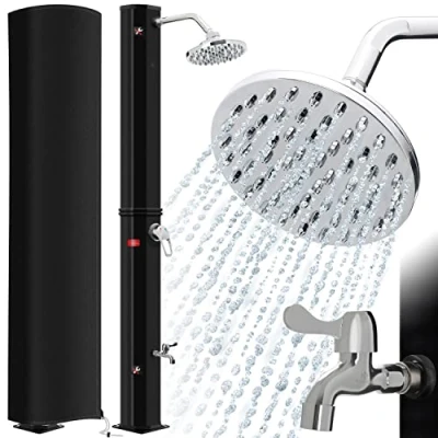 Imagen de KESSER® Ducha de Jardín 40L Solar con Agua Caliente Máximo 60 C Incluye Jabonera metálico y Cubierta Protectora sin conexión eléctrica Piscina Camping Grifo, Negro/Plata