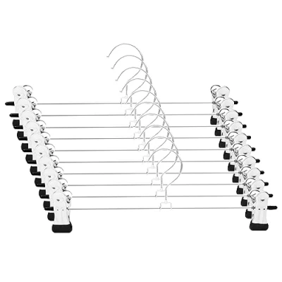 Imagen de Fousenuk 10 Pcs Perchas para Pantalones 30cm, Metal con Pinzas Clips Antideslizantes, Revestimiento de Cromado Shorts Faldas Calcetines y Ropa Interior, Ahorra Espacio