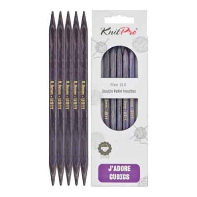 Imagen de KnitPro J&#039;Adore Cubics Juego de 5 agujas tejer doble punta, alfileres madera para calcetines, sombreros, manoplas, punto corto y redondo, 15 cm x 8,00 mm