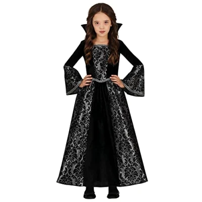 Imagen de FIESTAS GUIRCA Disfraz de Vampiresa Glamurosa Vestido Condesa Vampiro Plateado y Negro Niña Halloween 5 6 Años