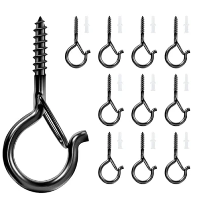 Imagen de 10 piezas M4 Ganchos de Tornillo Hembrillas Cerradas,Cáncamos con Rosca Madera,Ganchos Techo Luz Hebilla Seguridad,Pernos Ojo Alcallatas Pared (Negro)
