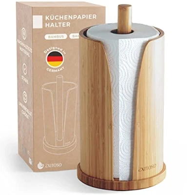 Imagen de EXITOSO Zewa Cortador de papel aluminio bambú, soporte para rollos pared cocina, dispensador sin taladrar, madera, cocina
