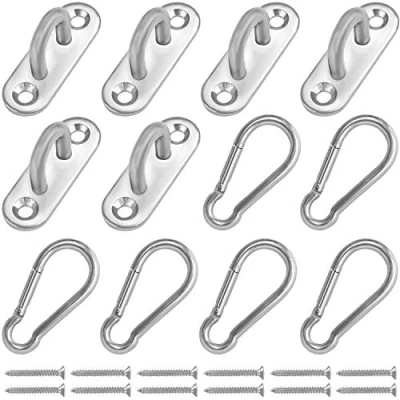 Imagen de Belle Vous Placa de Ojo M5 Acero Inoxidable Anclaje Pared con Mosquetón Multifunción (Pack 6) Resistentes Ganchos Techo/Pared Rectangular (45 x 15 mm) Capacidad 40kg Argolla para Colgar