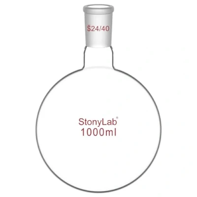 Imagen de stonylab Matraz Fondo Redondo, Cuello Corto de Redondo Pared Gruesa Cristal Borosilicato RBF con Junta Exterior Estándar 24/40, Round Bottom Flask Frascos Laboratorio 1000ml