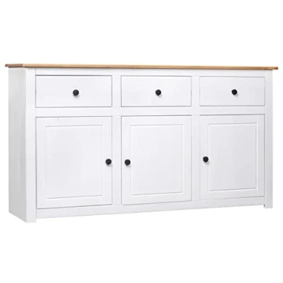 Imagen de vidaXL Aparador Estilo Panamá Mobiliario Duradero Robusto Resistente Práctico Funcional Elegante Moderno Útil Blanco 135x40x80cm Madera Maciza Pino