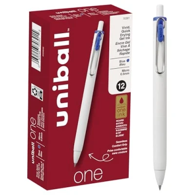 Imagen de uni ball One Bolígrafos de gel retráctiles, punta micro (0.5 mm), tinta azul, 12 unidades