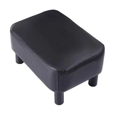 Imagen de YMYNY Reposapiés de 42 cm Otomana con Patas Madera Estables Cuero la PU Taburete para Cambio Zapatos Sala Estar Asiento Acolchado Dormitorio Negro HD HRF BD210