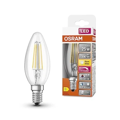 Imagen de OSRAM Lámpara LED SUPERSTAR+ CLASSIC B FIL 25, E14, forma minivela, 2,2 W, 300 lm, 2700 K, luz blanca cálida, componente azul muy reducido, fatiga ocular reducida, regulable, optimo consumo de energía