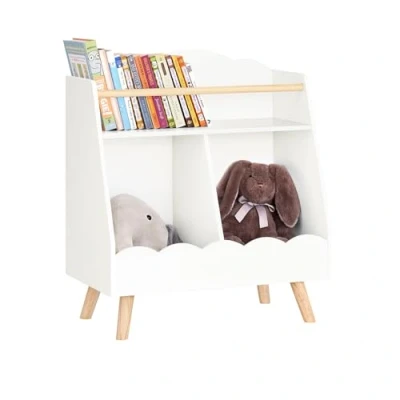 Imagen de SoBuy Librería Infantil Mediano para Niños con 3 Estanterías y 2 Compartimentos Organizador de Juguetes Libros Blanco 82 x 35 76 cm KMB100 W ES