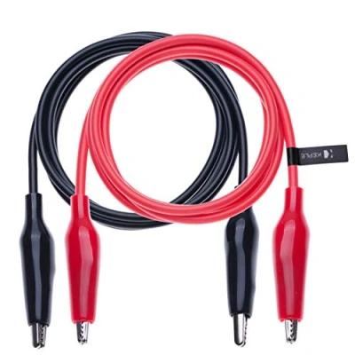 Imagen de Cocodrilo Clips Eléctrico Aislado Cable Multímetro Conductores de Prueba Caimán Doble Punta Probador Voltaje (0.5 Metros/Rojo y Negro)